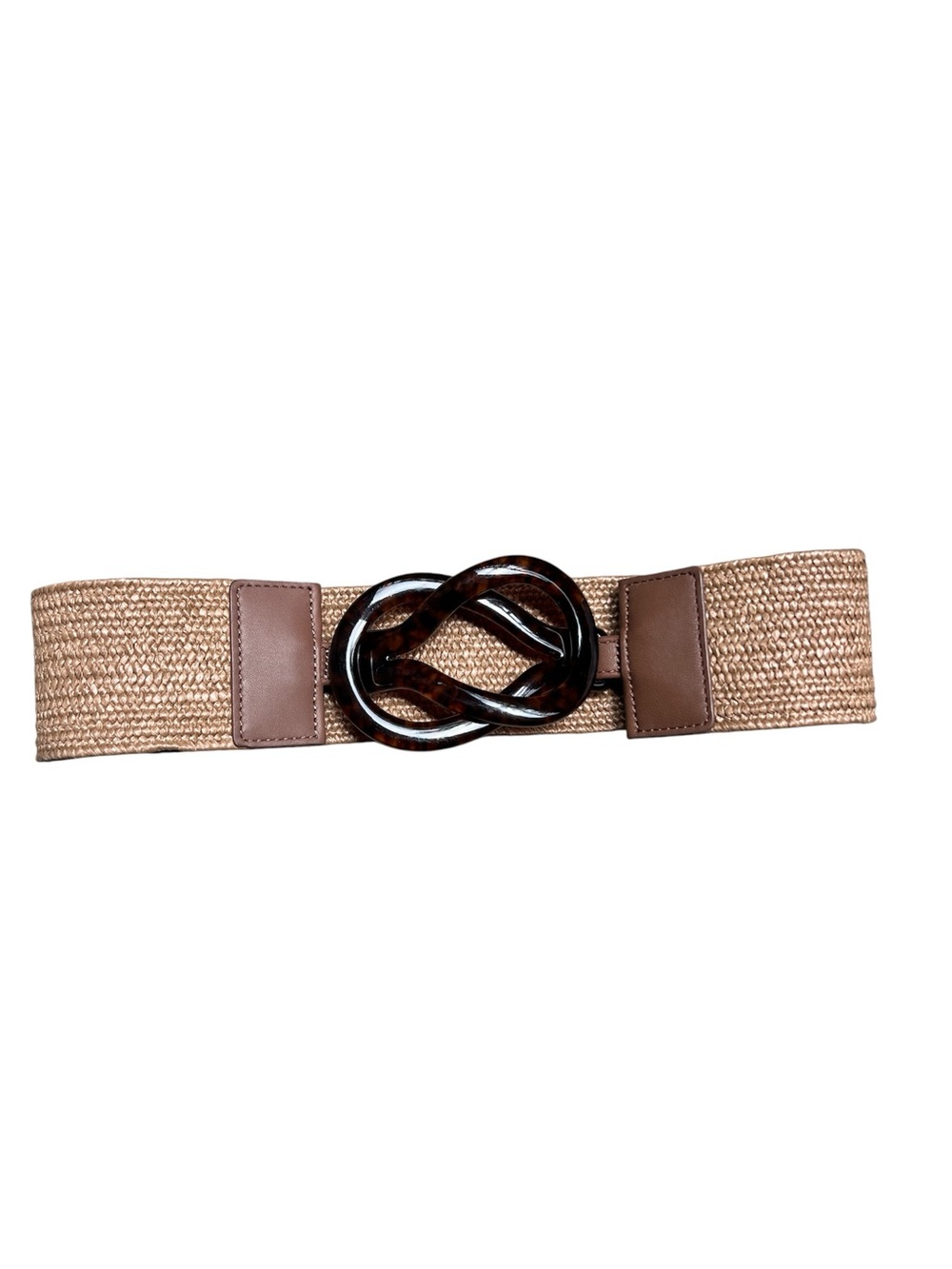 J. McLaughlin Woven Tan Stretch Infinity Belt with Tortoiseshell Knot Buckle